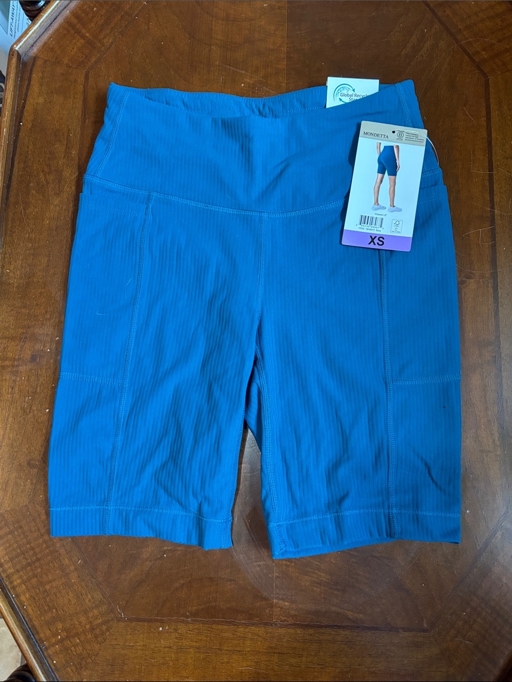 Mondetta Women's Blue Ribbed Bike Shorts with Side Pockets